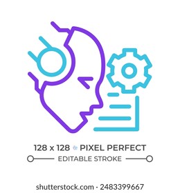 AI reads and summarize two color line icon. Artificial intelligence. Machine learning. Automatic text summary bicolor outline symbol. Duotone linear pictogram. Isolated illustration. Editable stroke