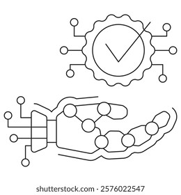AI Recommendation System icon. Simple outline monochrome black vector pictogram with thin lines on a transparent background. Line thickness is editable
