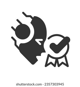 AI recomienda en medicina el icono de glifo lineal negro. Motor de salud. Asesoramiento informado. Experiencia de usuario. Visita del doctor. Símbolo de silueta espacial negativo. Pictograma sólido. Ilustración aislada del vector