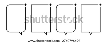 AI rectangle speech bubble set. Artificial intelligence chat box with star. Tech text line frame. Neural network black bar. Vector illustration isolated on white background.