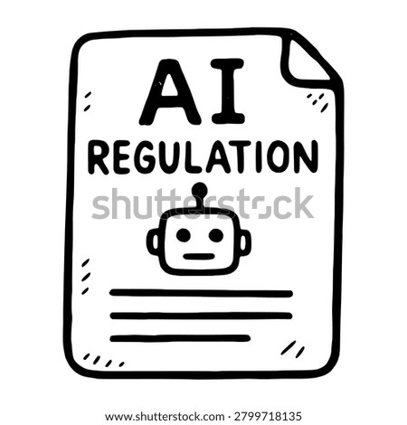 Ai Regulation Policy Document Hand Drawn Doodle Black Ink Line Icon representing ai regulation policy document hand drawn doodle black ink, suitable for web interfaces, presentations, reports, apps, and clean vector design projects