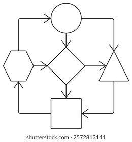 AI Reinforcement Learning icon. Simple outline monochrome black vector pictogram with thin lines on a transparent background. Line thickness is editable