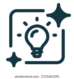AI research and idea tool bulb icon. Minimal outline design representing artificial intelligence, innovation, creativity, brainstorming, digital technology, and smart ideas.