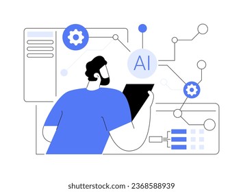 Ilustración vectorial abstracta de AI Research Scientist. Un investigador científico de la IA se ocupa del aprendizaje automático, el ingeniero informático, la tecnología informática, y trabaja con metáforas abstractas de grandes datos.