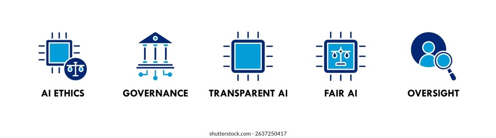 AI Responsibility banner web icon vector illustration concept with icons of ai ethics, governance, transparent ai, fair ai, and oversight
