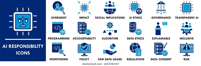 AI Responsibility icon collection set. Containing design law, artificial, ai, digital, technology