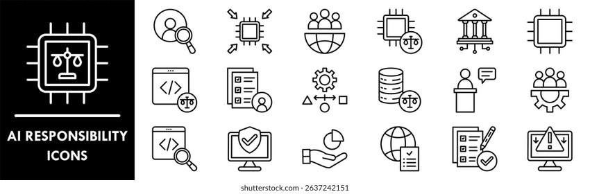 AI Responsibility icon collection set. Containing design law, artificial, ai, digital, technology