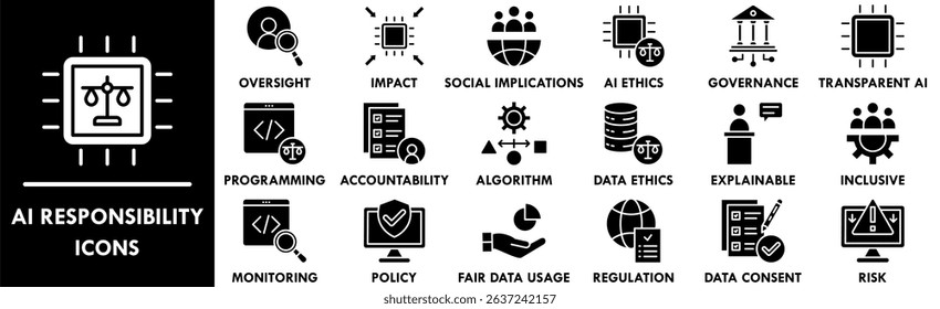 AI Responsibility icon collection set. Containing design law, artificial, ai, digital, technology