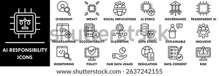 AI Responsibility icon collection set. Containing design law, artificial, ai, digital, technology