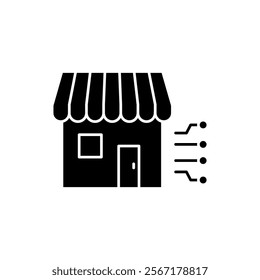 AI in retail solid icon design. Implementation AI in retail sector. Store with circuit line design