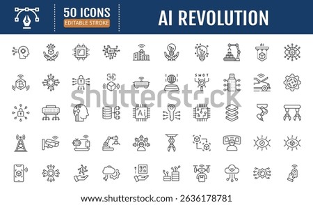 AI Revolution line editable icon set. Editable stroke. Vector illustration