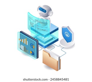 AI robot analiza la tecnología de datos infografía plana isométrica 3d ilustración