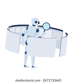 AI Robot Análisis de datos en paneles y navegadores de Web – Ilustración vectorial
