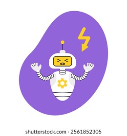 AI robot is angry. Artificial Intelligence character. Business and Education Concept. Isolated vector illustration.
