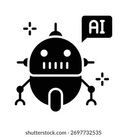 Icono de asistente de robot AI que denota automatización inteligente y Asistencia virtual.