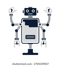 Assistente robô AI ilustrado em estilo vetorial plano moderno, mostrando inteligência digital, design de personagem amigável e conceito focado em tecnologia ideal para tecnologia, chatbot e temas de automação.