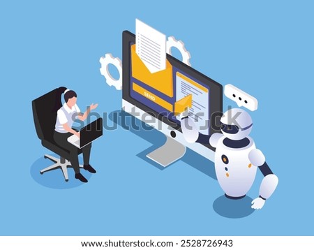 AI Robot Assisting with Email Communication 3d isometric vector illustration
