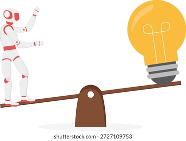 AI Robot Balancing Creative Idea Bulb a escala de balancín
