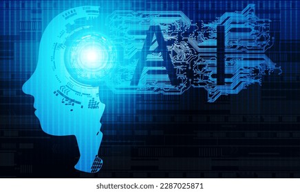 Ai robot of binary coding processing over blue background with circuit board and circle tech.Vector illustration