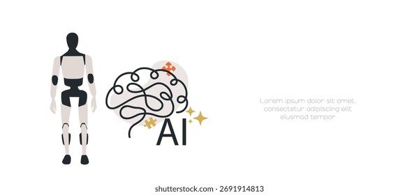 Robô Ai com elemento cerebral. Inteligência artificial. conceito.