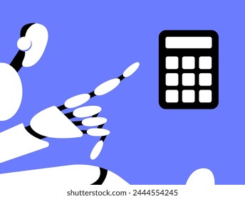 AI Robot calculator. Artificial intelligence helps make financial calculations. Flat vector illustration.