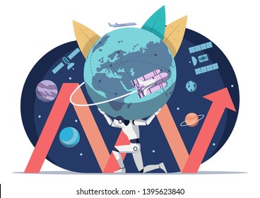 Ai robot carrying the world and develop everything like environment communication transportation and space technology. Ai artificial intelligence robot technology and globalization era concept.