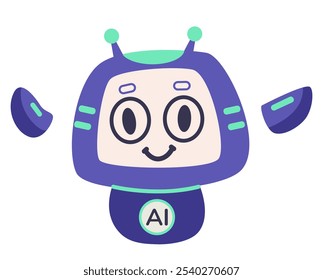 AI robot character flat vector illustration isolated on white.