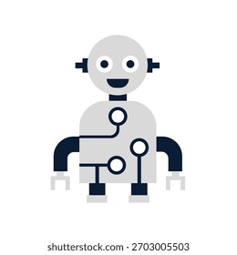  Ilustración de personaje de robot AI que muestra un asistente de chatbot futurista moderno. Diseño de Vector plano ideal para tecnología, Asistencia al cliente, comunicación digital, servicios inteligentes, automatización y