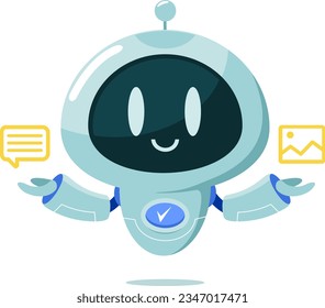 AI Robot Chat Bot Cartoon Character Creates A Files. Vector Illustration Flat Design Isolated On Transparent Background