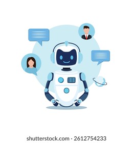 AI robot chatting with humans, Flat Vector Illustration of Artificial Intelligence Customer Support and Online Communication
