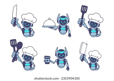 Ai Roboter Koch Vektorgrafik. Kochen von Roboterzeichen-Zeichentrickdarstellung