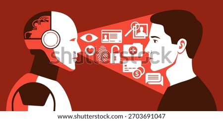AI robot collecting personal data on a user: artificial intelligence, data collection and privacy issues