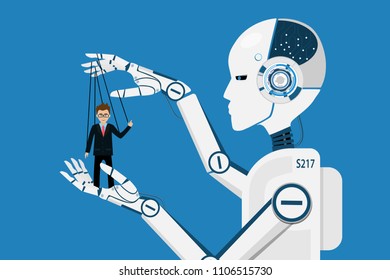 AI robot controlling puppet business human.