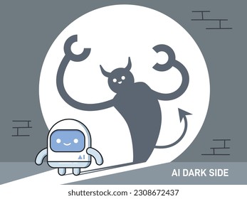 AI Robot with evil shadow. Isolated Vector Illustration