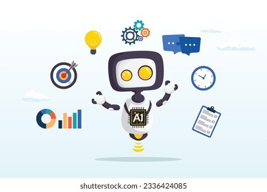 AI robot expert help multitask or productivity, AI artificial intelligence to help productivity, innovation technology for work efficiency, automation or robotic assistance, smart assistance (Vector)