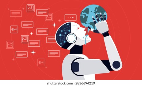 AI robot generating AI content and draining earth: the impact of AI on water consumption and environment