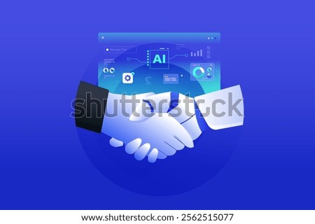 Ai Robot Handshake Collaboration, Future of Digital data application and platform dashboard, human partnership with artificial intelligence