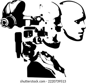 Logo del ícono del robot AI, Inteligencia Artificial, mundo ai, mundo robot, cabeza del robot