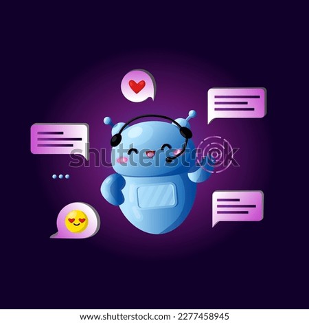 Ai robot helps uoy in your mobile. Artificial intelligence technology. Online support assistance in your device. Chat bot mascot with messages