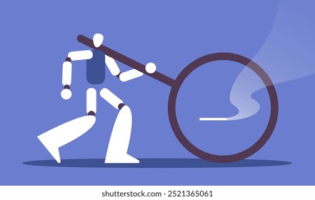 AI Roboter, der eine Zigarette hält. Sucht, schlechte Angewohnheit, Raucherkonzept. Poster, Druck, Designvorlage. Flache Vektorgrafik im Cartoonstil.
