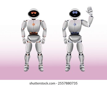 AI robot humanoid machine in two positions help and danger, Artificial intelligence Technology helpful dangerous assistant  for everyone. Risks and Dangers of Artificial Intelligence (AI)	