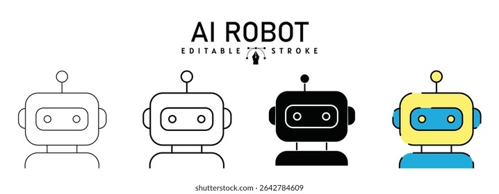 AI robot icon in different style vector illustration. two colored and black AI robot vector icons designed in filled, outline, line and stroke style used for web, mobile, ui