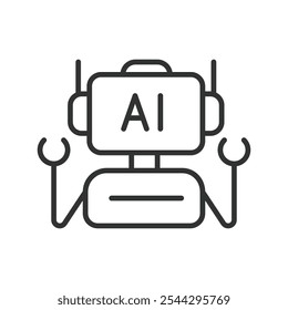 AI Robot, icon in line design. AI, robot, artificial, intelligence, machine, technology, automation on white background vector. AI Robot editable stroke icon
