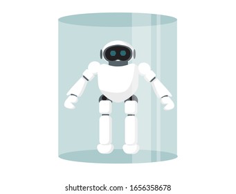 Ai robot inside glass flask.  technology future concept. Cybernetic. Flat vector illustration.
