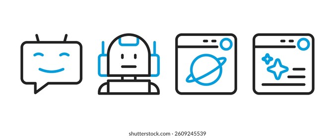 AI Robot Interface Dualtone Icons for Chatbot Design, Space Technology Apps, and Web UI Projects