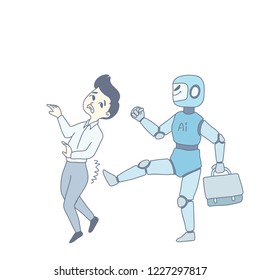 ai robot kick a man concept design of vector. doodle art style.