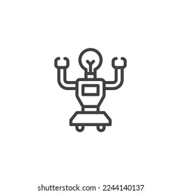 AI robot line icon. linear style sign for mobile concept and web design. Robot with lamp head outline vector icon. Symbol, logo illustration. Vector graphics