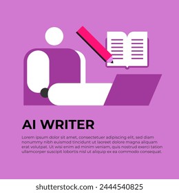 AI Robot, makes notes in a book. Copywriter or blogger, creative idea and inspiration. Imagination for success at work. Talent and skills concept. Flat vector illustration.