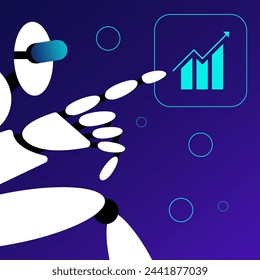 AI robot observes the development of trends in Virtual Reality Glasses. Flat vector illustration.