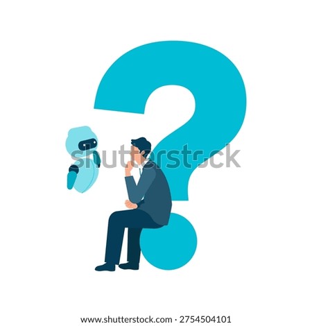 AI robot personal assistant helping man with questions, problem solving, artificial intelligence collaboration, corporate innovation, technology support, business strategy, workflow efficiency